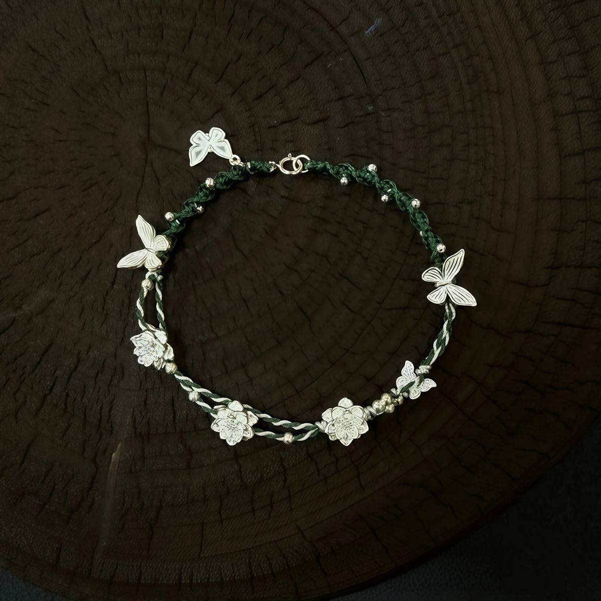 Hand Braided Silver Lotus Butterfly Bracelet - Purity & Freedom