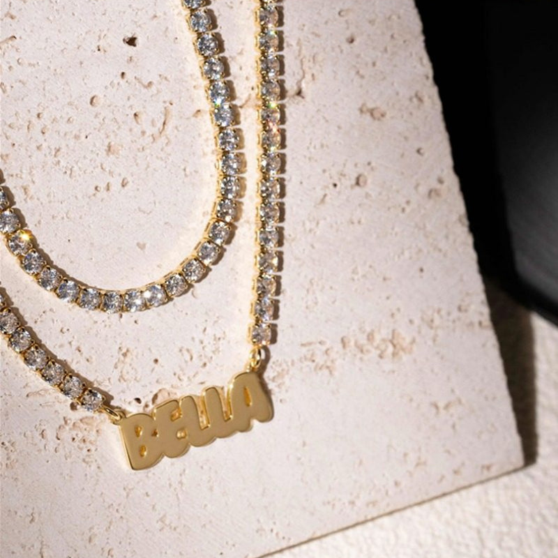 Dainty Personalized Letter Tennis Chain Necklace Custom Jewelry