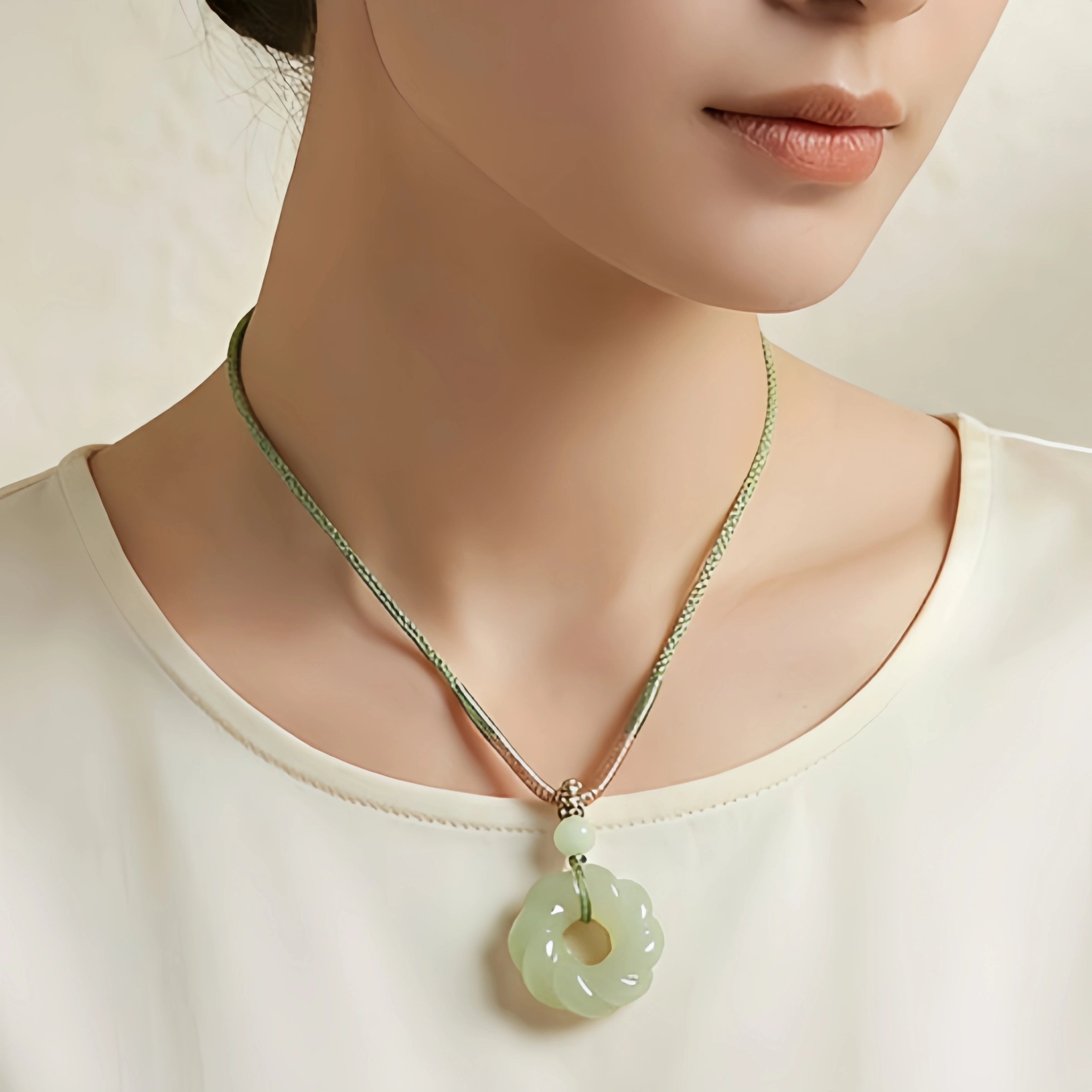 Collier Lotus Dew en jade Hetian naturel