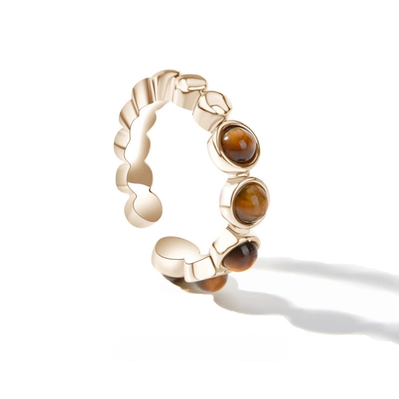 Natural Tiger Eye Stone Ring With Geometric Opening Ring - The Stone of Courage for Career Success