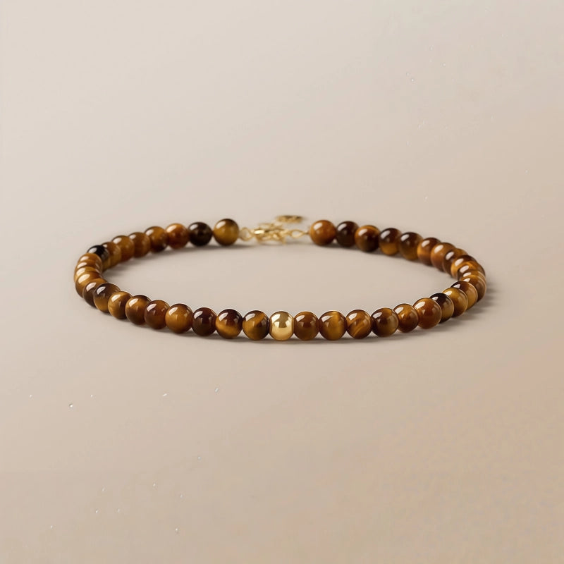 Natural Tiger Eye Stone Bracelet, 18K Gold Transfer Beads Bracelet