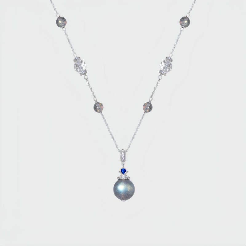 Gray Moonstone & Clear Quartz Necklace & Earrings Set – Soothe Emotions, Cleanse Aura