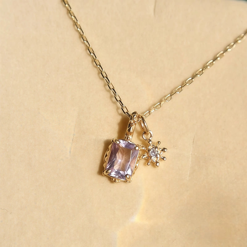 Amethyst Rectangle Pendant Necklace - Calm Mind & Peaceful Sleep
