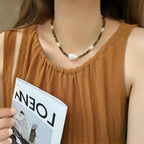 Irregular Baroque Pearl Natural Tiger Eye Stone Necklace — Gift for Mom