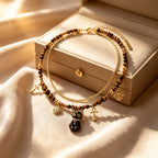 Natural Tiger Eye Stone Necklace — Double-Layer Ancient Egyptian Bastet Cat Goddess Protection