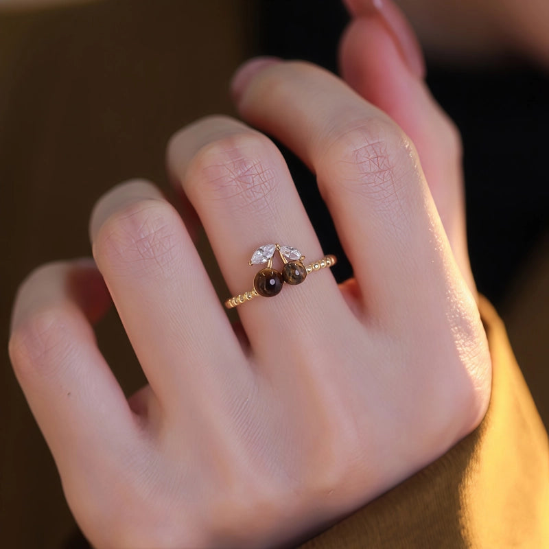 Natural Tiger Eye Cherry Wealth Open Ring - Girls Lucky Gift