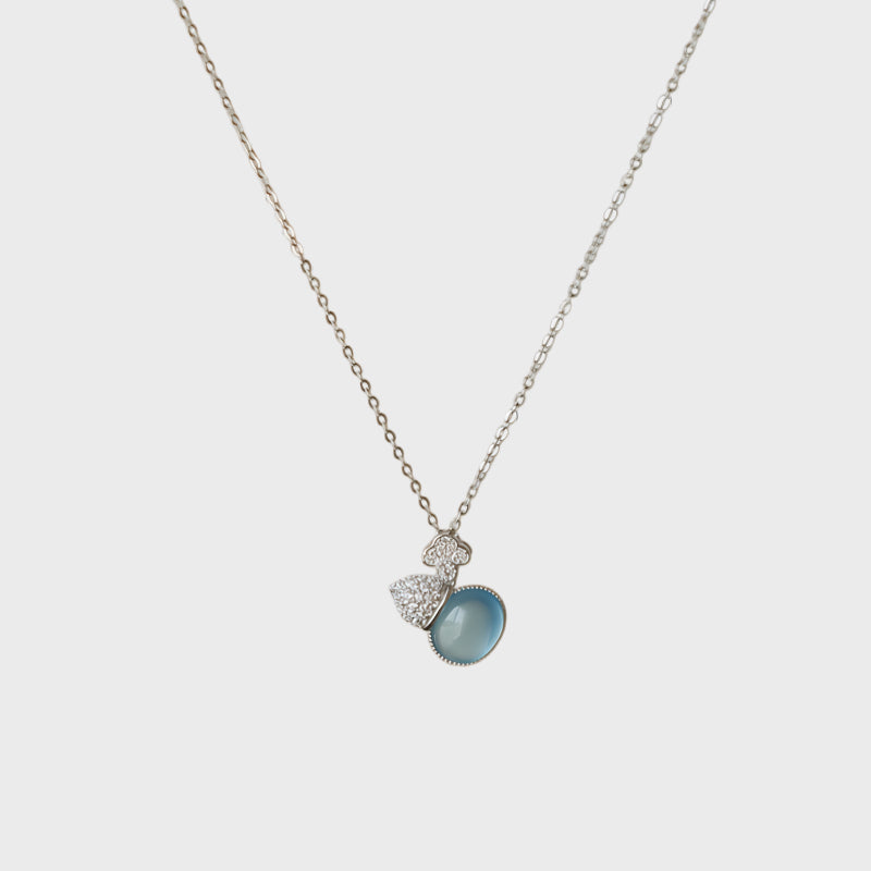 Natural Aquamarine Gourd Pendant Necklace - Balances Water Element & Calms Mood