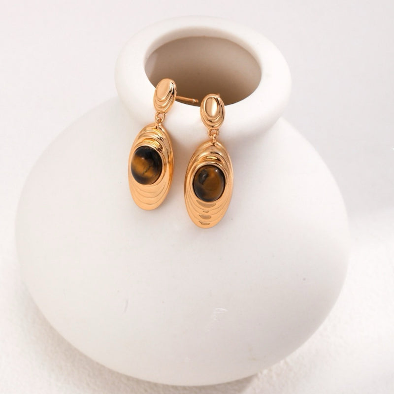 Oculus Layer Natural Tiger Eye Earrings — Ideal Elegant Gift for Mom