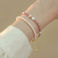 Soft Pink Tourmaline and Natural Pearl Bracelet - Peaceful and Optimistic Energy