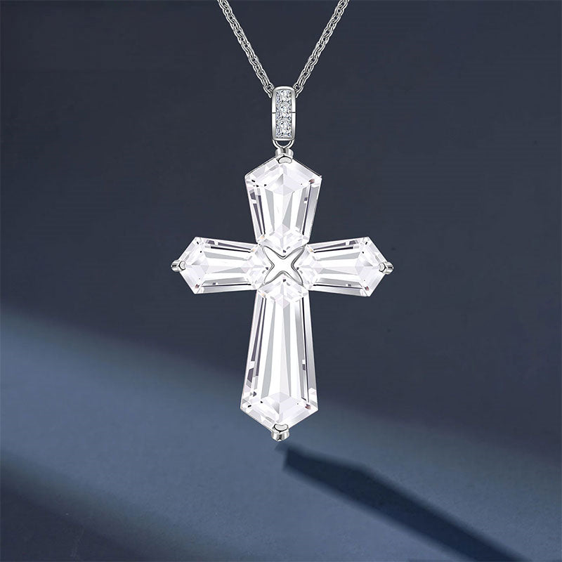 Divine Blessing Natural Clear Crystal Cross Necklace - The Master Healer Crystal