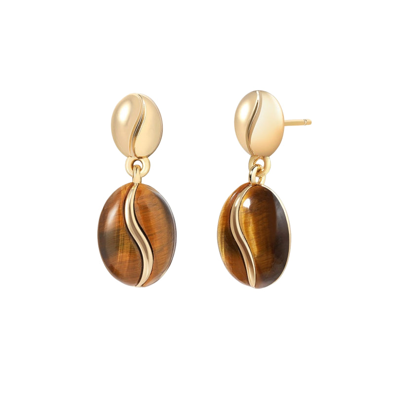Boucles d'oreilles Œil de tigre naturel — Perles café vintage design de niche