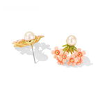 Boucles d'oreilles pendantes émaillées fleur d'éventail et perles, magnifiques boucles d'oreilles de luxe légères en fleur de cerisier