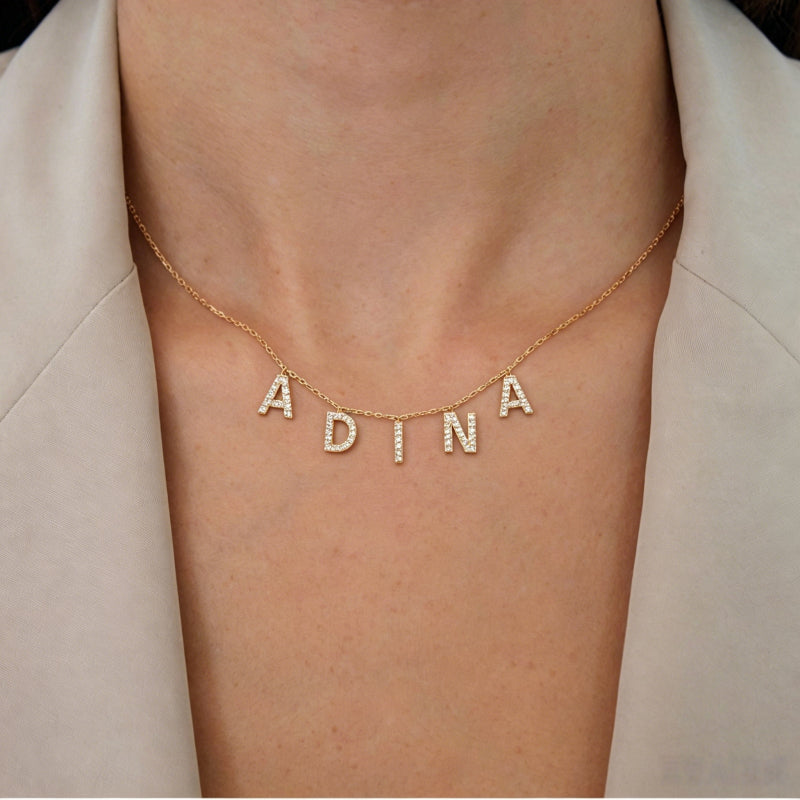 Custom Full Diamond Letter Pendant Necklace | 925 Sterling Silver Layered Name Necklace