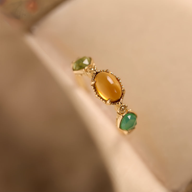 Bague vintage en cristal de citrine naturelle - Succès et confiance en soi
