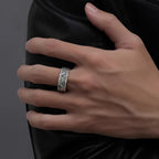 Wide Band Silver Obsidian Evil Eye Ring For Men – Protection & Luck