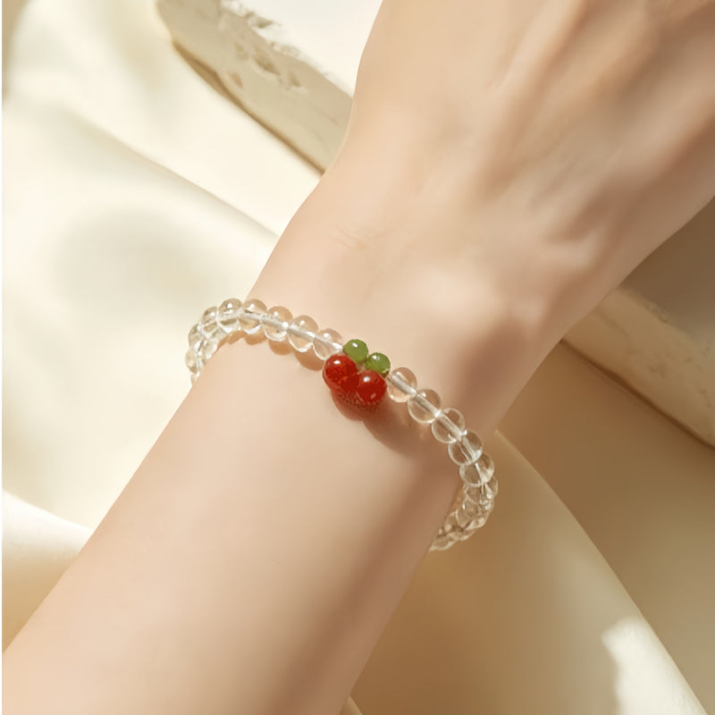 Natural White Crystal Cherry Bracelet Necklace Set – Soothe Emotions, Cleanse Aura