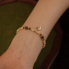 Tiger Eye & Shell Bead Bracelet for Women, Adjustable Extension Chain with Leaf Pendant