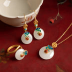 Natural Hetian Jade Necklace/Bracelet/Earrings/Ring Set - Stands for Peace