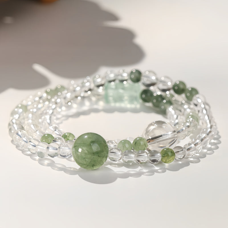 Natural Clear Quartz Green Minimalist Energy Bracelet