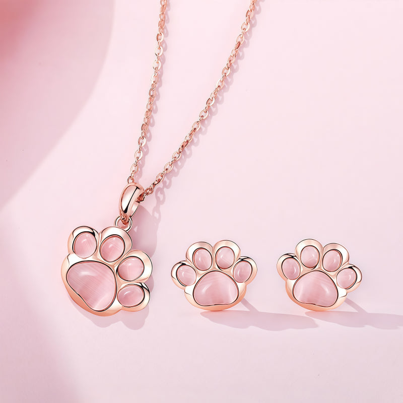 Dainty Rose‑Gold Cat‑Paw 2‑Piece Set - Cat‑Paw Protection
