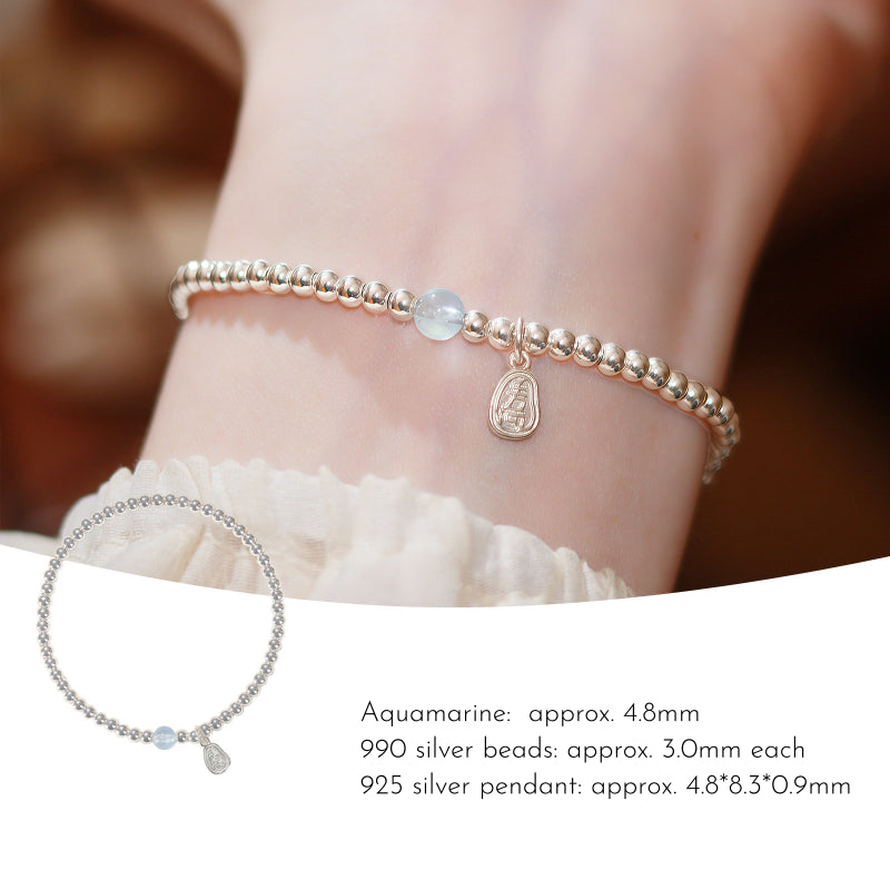 Aquamarine Sterling Silver Bracelet – Activate Throat Chakra, Clear Expression, Attract Benefactors