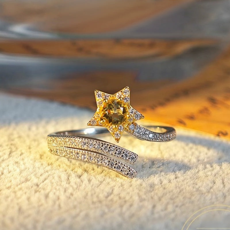 Sun Star Natural Citrine Wrap Ring - Attracts Abundant Wealth