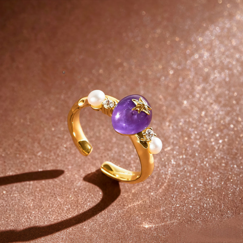 Personal Design Natural Amethyst Pearl Open Ring