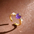 Bague ouverte personnalisée en améthyste naturelle et perle