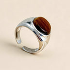 Natural Tiger Eye Stone Ring, Retro Artistic Open Mouth Women's Ring