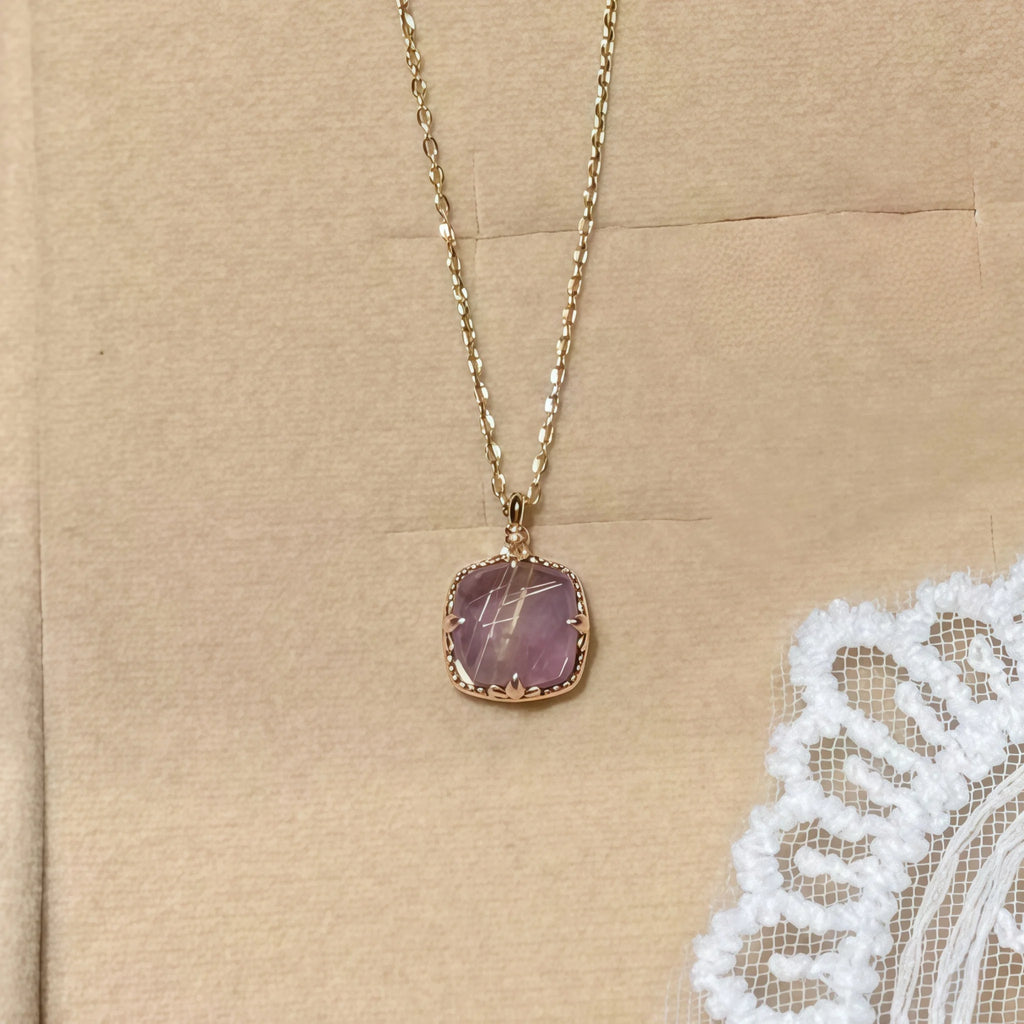 Faceted Square Rutilated Quartz & Amethyst Rose Gold Gift Box Set - Strengthen Personal Aura
