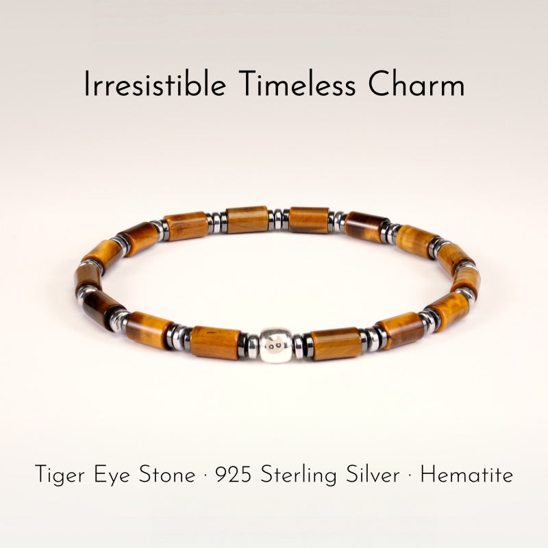 Tiger Eye Stone S925 Original Beads Bracelet, Minimalist Ins Style Unisex Tube Bead Bracelet