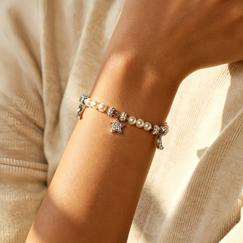 Star & Moon Pearl Bracelet– Cosmic Guidance, Gentle Love, Lasting Peace