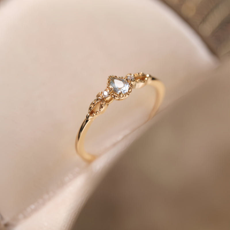 Delicate Teardrop Natural Aquamarine Ring - Positive Energy