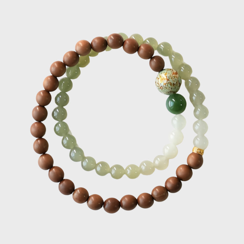 Natural Hetian Jade & Sandalwood Bracelet– Ground Spirit, Purify Aura, Attract Peace