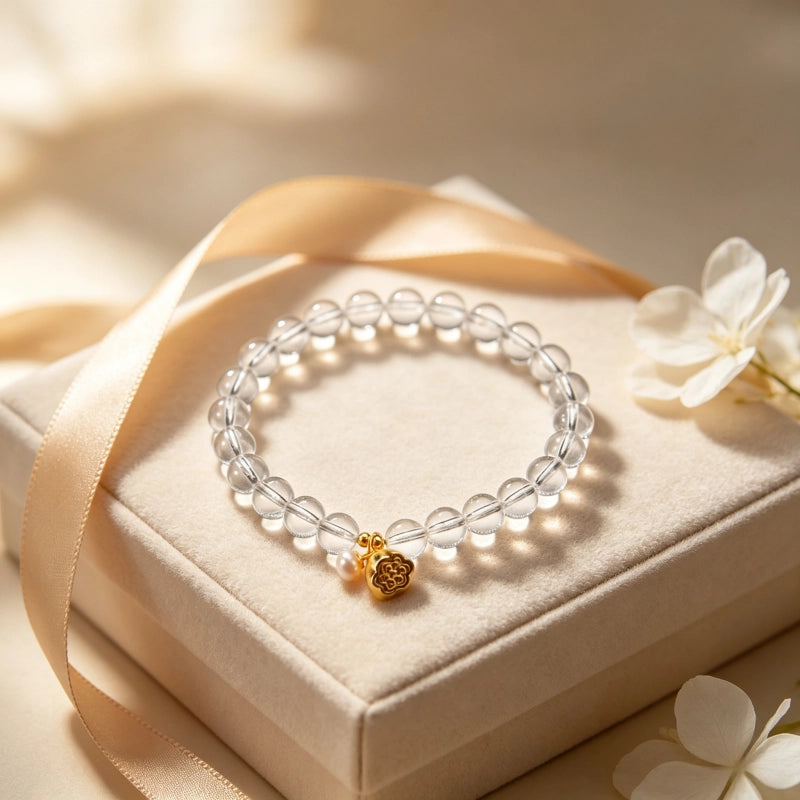 Bracelet Lotus en Cristal Clair – Protection Spirituelle et Mala Attire-Argent