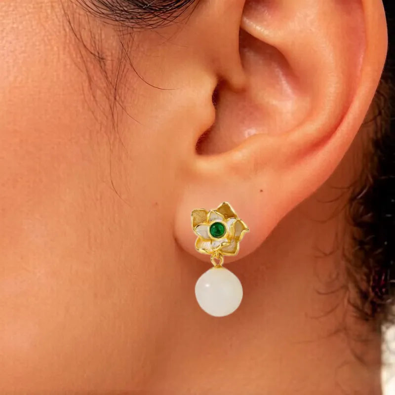 Lotus Vitality Natural  Hetian Jade Earrings