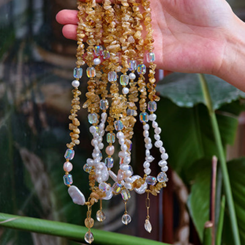 Choker en perles baroques et citrine naturelle - Attire la richesse et change la chance