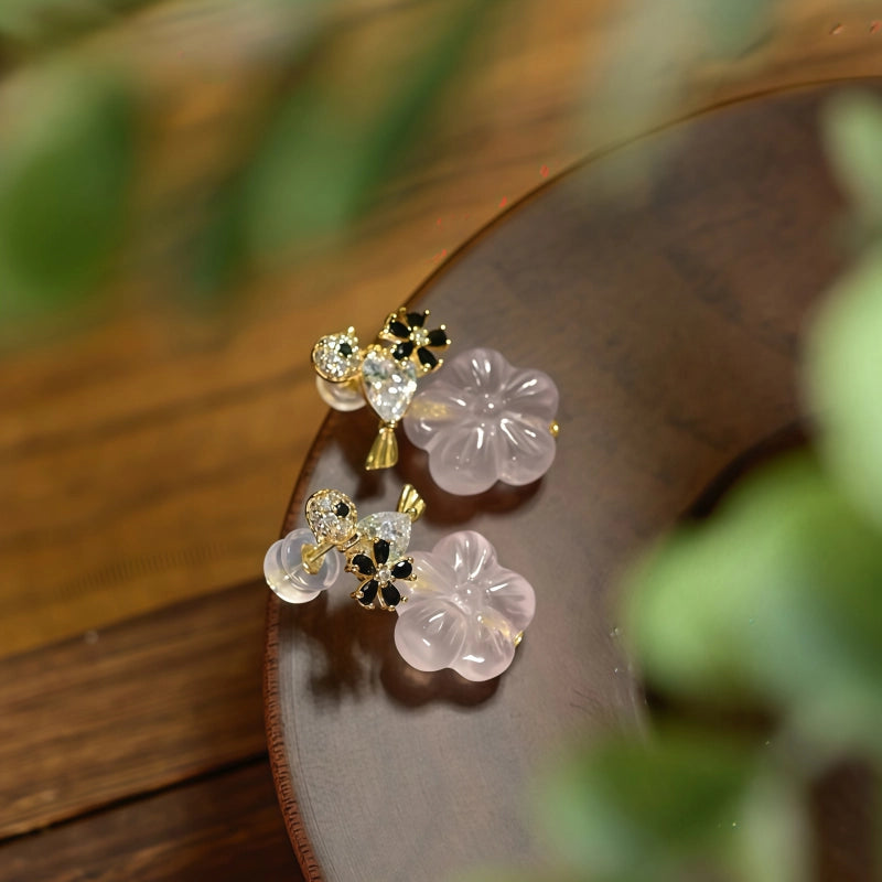 Cherry Blossom Whisper Natural Rose Quartz Drop Earrings