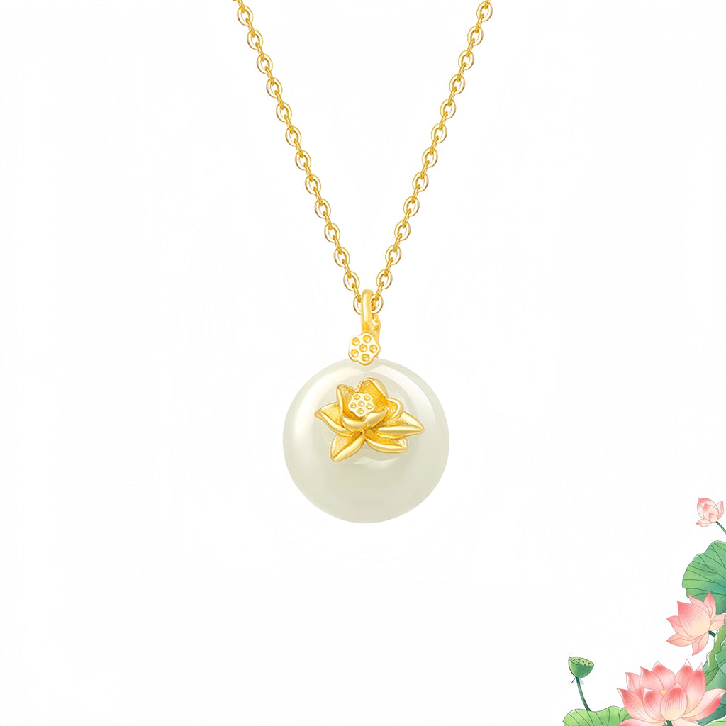 Hetian Jade Lotus & Carp Necklace - Lotus & Koi for Prosperity