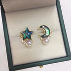 Natural Abalone Shell Pearl Earrings - Moon & Star Bring Gentle Serenity