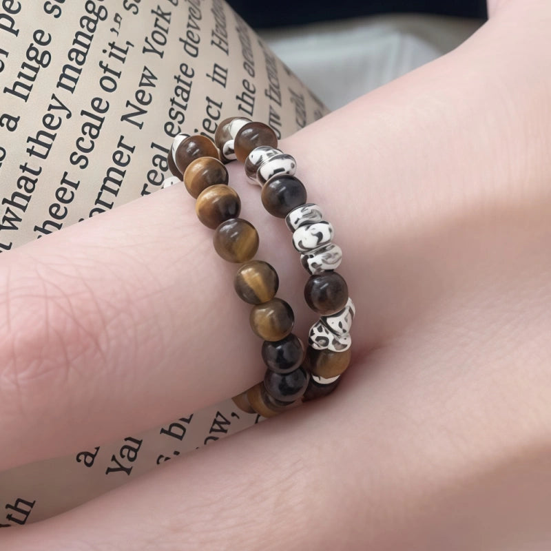 Natural Tiger Eye Stone Ring Light Luxury Beaded Women's Ring