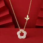 Butterfly Charm Hetian Jade Plum Blossom Necklace - Resilience & Safety