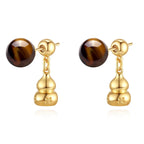 Boucles d'oreilles clous Gourde Dorée Oeil de Tigre — Bijoux Porte-Bonheur