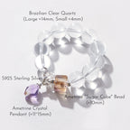 Bracelet brésilien en quartz clair incolore et améthyste – Purifier, ouvrir la sagesse, attirer les bienfaiteurs
