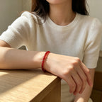 Natural Garnet Beaded Bracelet - Lucky Red String