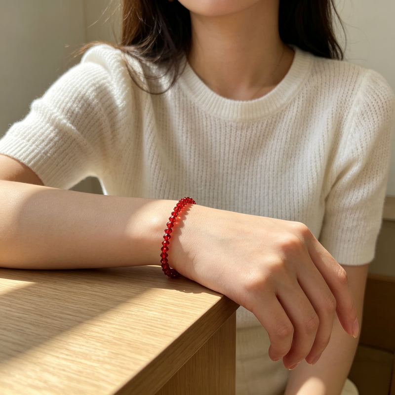 Natural Garnet Beaded Bracelet - Lucky Red String