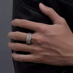 Wide Band Silver Obsidian Evil Eye Ring for Men – Protection & Luck