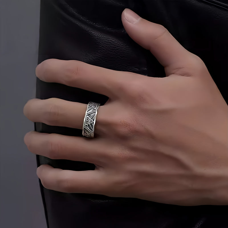 Wide Band Silver Obsidian Evil Eye Ring for Men – Protection & Luck