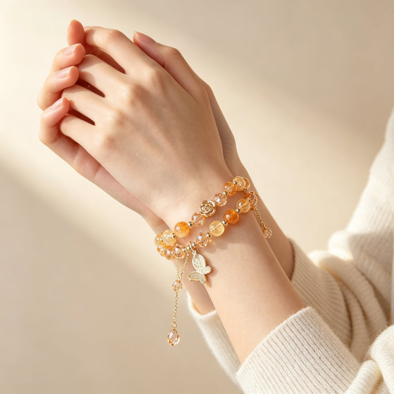 Citrine & Amethyst Double-Layer Bracelet - Attract Wealth, Boost Luck, Layer for Career Success