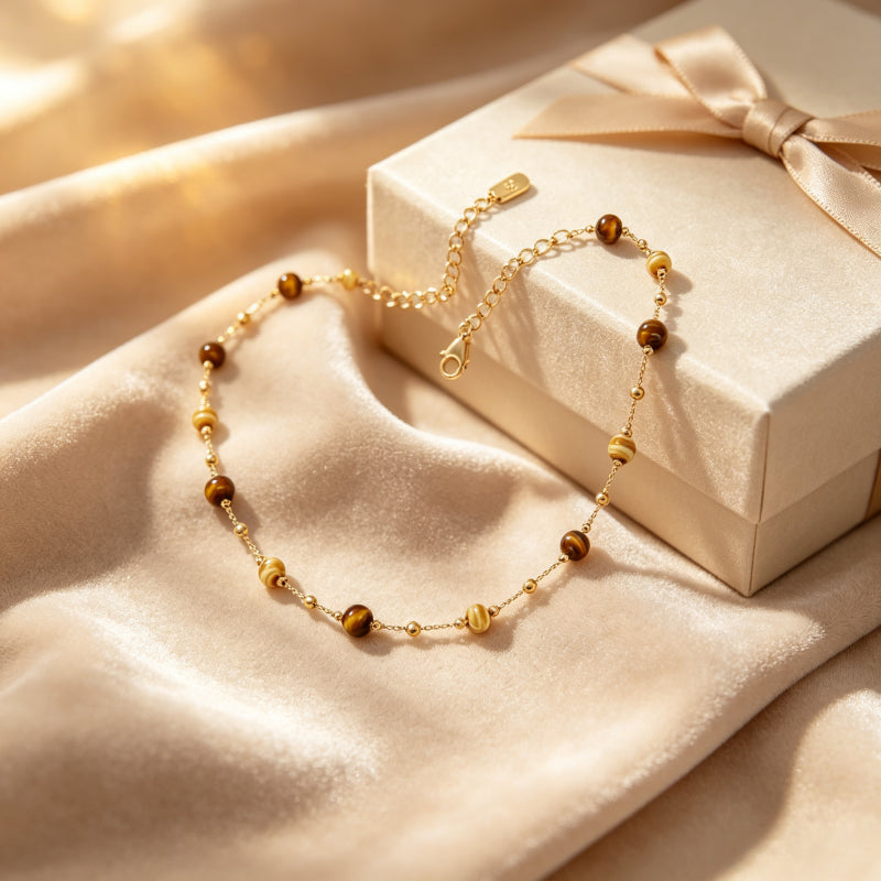 Natural Tiger Eye Stone Necklace, Maillard Starry Sky Choker Necklace